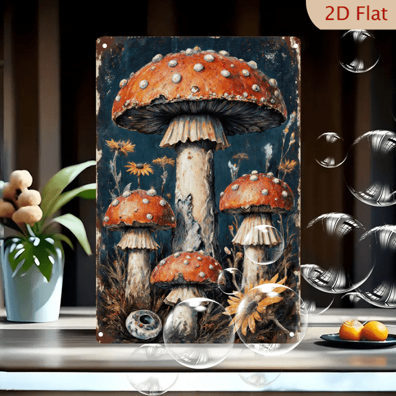 4pcs 8x12inches Red Mushroom Wall Art, Vintage Folk Style Amanita Muscaria Canvas Prints with Wildflowers, Enchanted Forest Eerie Decor for Living Room Bedroom