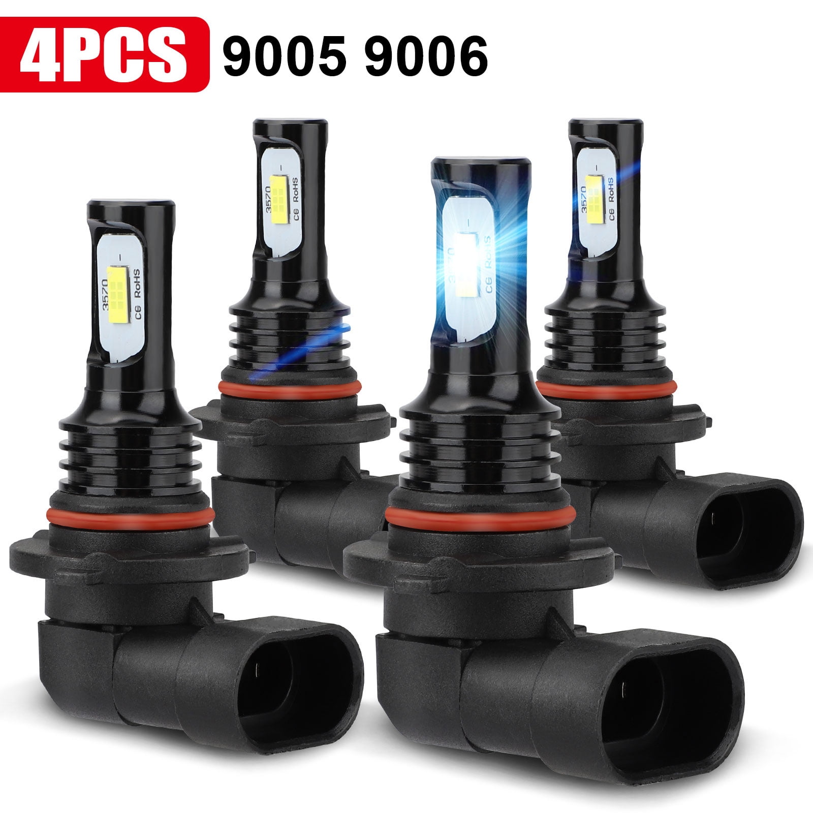 4pcs 9005 9006 LED Fog Headlight Bulbs, TSV 8000LM Super Bright Instant  Plug-in HB3 HB4 Combo Conversion Kit, IP68 Waterproof High Beam & Low Beam 