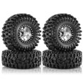 thumbnail image 1 of 4pcs 98mm 1.9inch Metal Beadlock Wheel Rim Rubber Tire Set for 1/10 RC Crawler Car TRX4 D90 D110 Axial SCX10, Sliver, 1 of 4