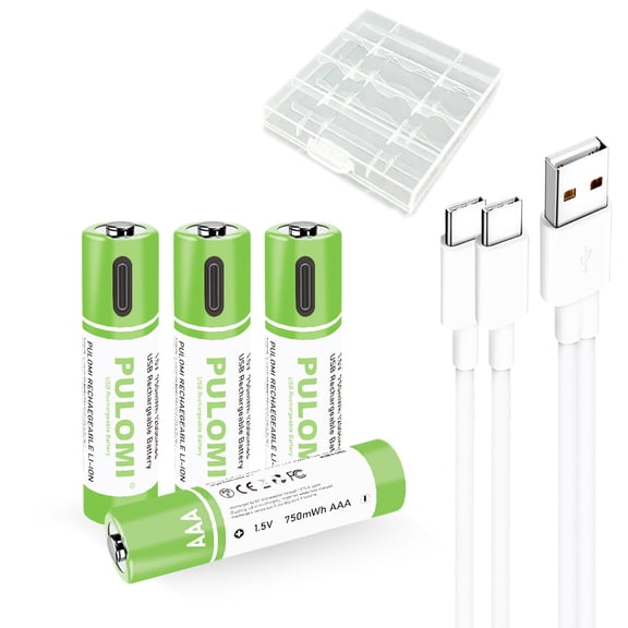 4pcs AAA Battery AAA Rechargeable Batteries, USB/Type-C High Capacity 1.5V 500mAh 750mWh Rechargeable Battery, Fast Charge Long Lasting Cycle Times up to 1200x With Type-C Port Charging Cable