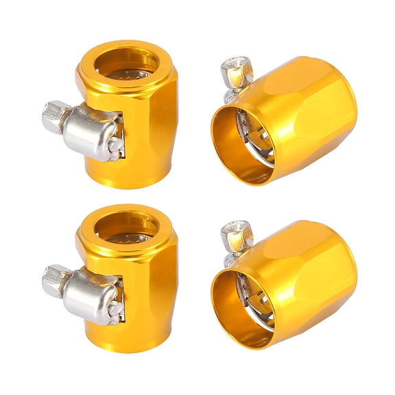 4pcs AN6 Hex Gold Tone Car Hose Finisher Clamp Adapter Line End Cover Connector