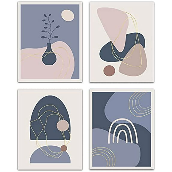 4pcs Abstract Minimalist Line Canvas Wall Art Set Print Poster Home Decor Wall Art Modern Artwork Irregular Geometric for Dressing room Bedroom Bathroom Home Girls Gift