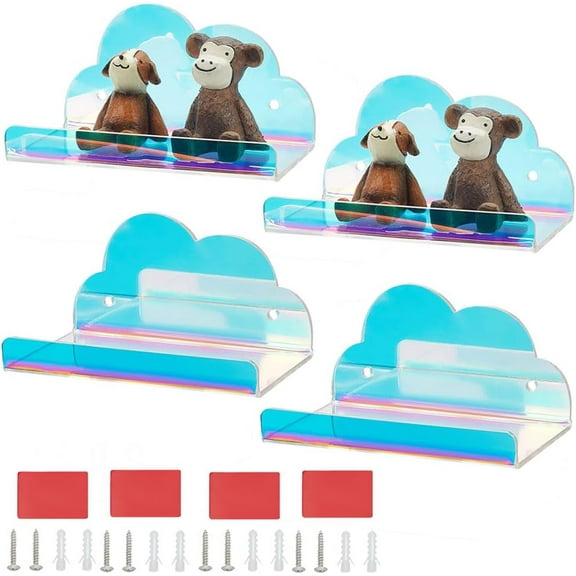 4pcs Acrylic Floating Shelves 4.5 x 2.6 Inch Iridescent Cloud Shelves Hanging Display Wall Shelf Small Floating Shelf