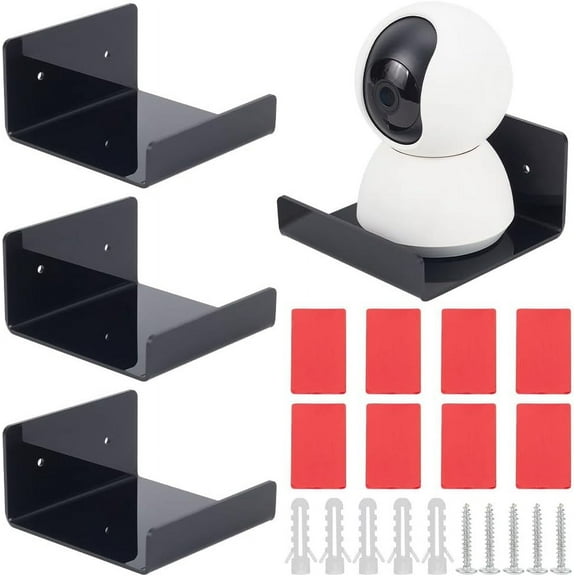 4pcs Acrylic Floating Shelves Wall Shelves Shelf Display Ledges Adhesive Hanging Shelves Display Stand for Smart Speaker Security Cameras with Cable Clips 2 Type Installation diy