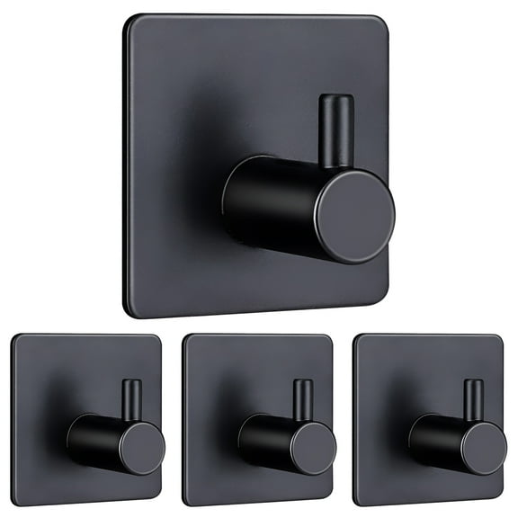 4pcs Adhesive Towel Hooks for Bathrooms Stainless Steel Black Kitchen Bathroom Wall Hooks Hanging Heavy Duty
