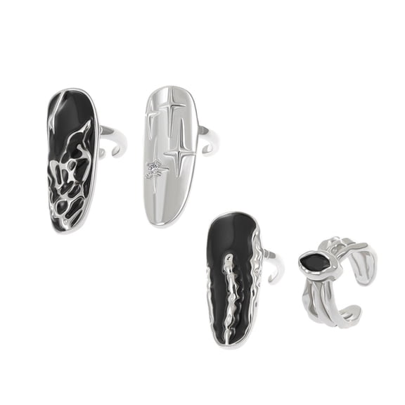 4pcs Adjustable Adjustable Nails Art Rings Set Fingernail Rings Jewelry Trendy Finger Accessories for Everyday Wear