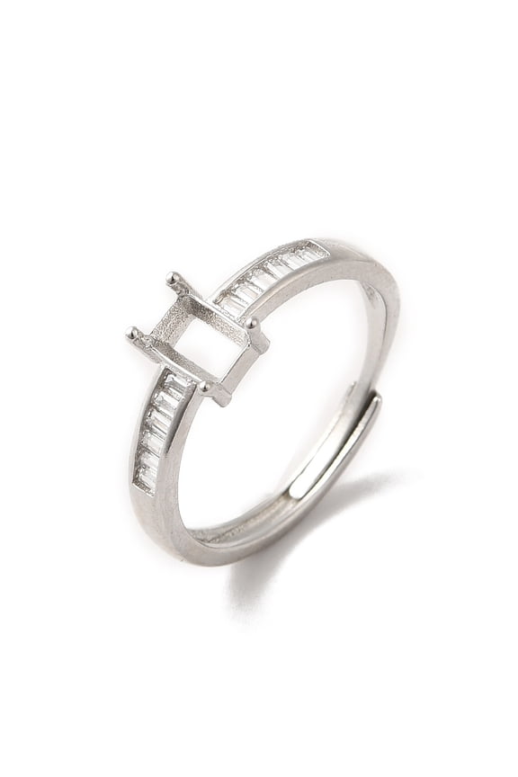 4pcs Adjustable Alloy Pad Ring Settings with Clear Cubic Zirconia Prong Ring Settings Rectangle: Inner Diameter: 17.8mm Tray: 4.5x3mm