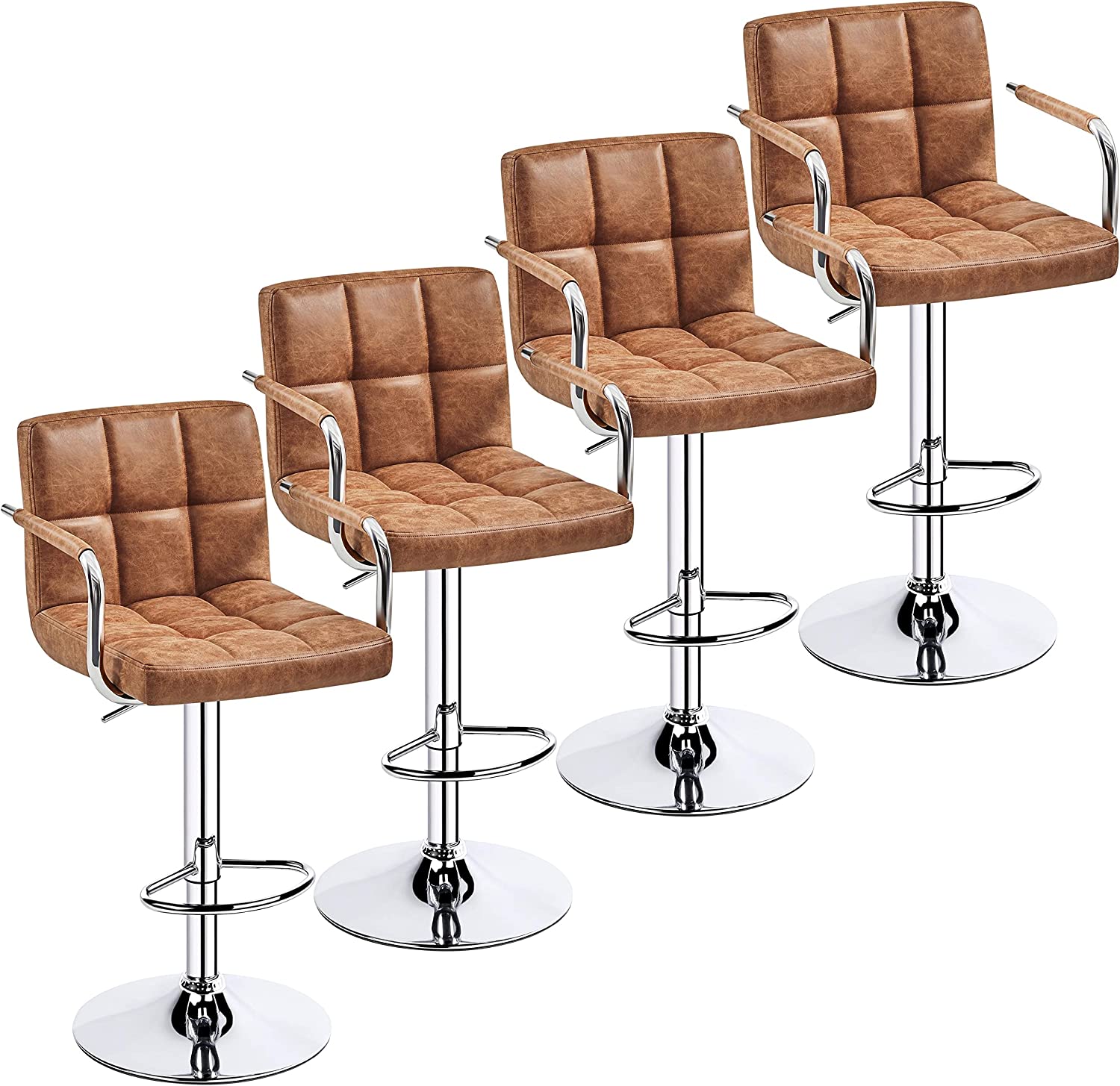 4pcs Adjustable Bar Stools Kitchen Counter Barstools Bar Counter Height Stool Chairs PU Leather Hydraulic Swivel Dining Chair with Armrest Retro Brown Walmart