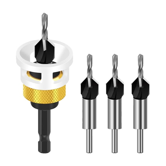 4pcs Adjustable Countersink Drill Bits with Depth Stop Hex Shank For Woodworking