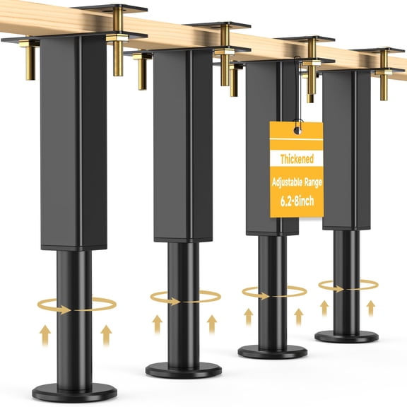 4pcs Adjustable Height Bed Support  6.2-8 In Metal Heavy Risers With Non-slip Rubber Base Replacement Furniture Feet For King Queen Frame Slats Sofa Couch Cabinet Dresser Table