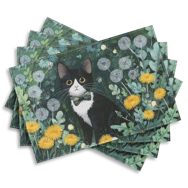 4pcs Adorable Small Cat Theme placemats,fashion Retro print pattern ...