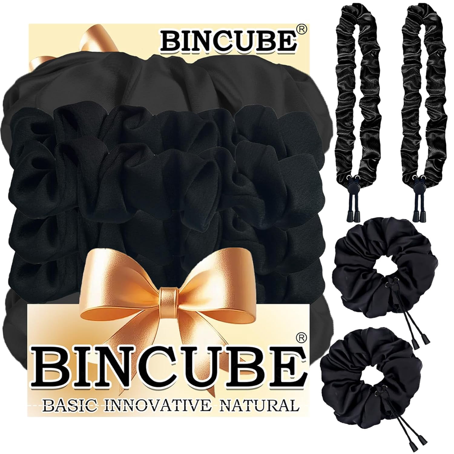 4pcs Afro Puff Scrunchies, Adjustable Silk Hair Ties For Curly & Thick ...