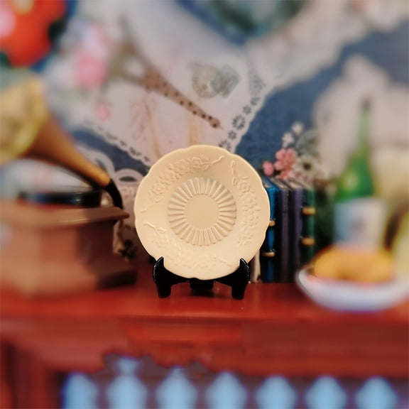 4pcs Alloy Round Dining Plates Miniature Ornaments for Garden Dollhouse Accessories Pretending Prop Decorations PeachPuff 26x5mm