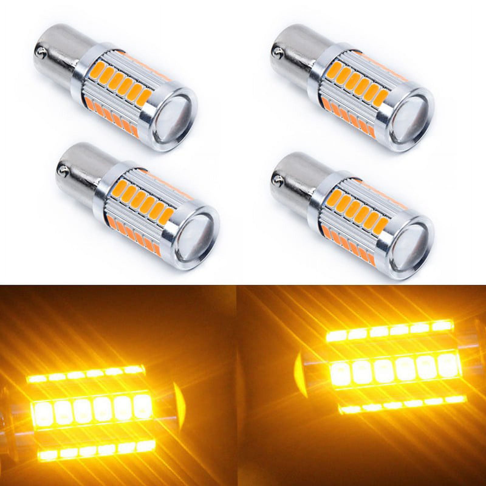 4pcs Amber 1156PY BAU15S PY21W LED 33SMD Car Tail Turn Brake Reverse Signal Bulb