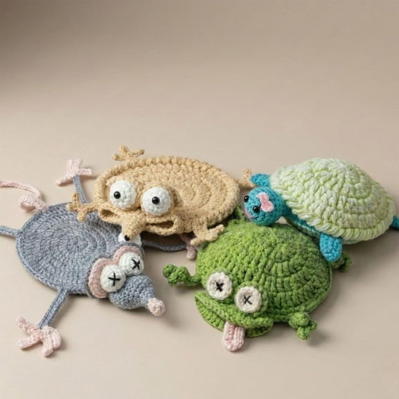 4pcs Animal Crochet Coasters – Funny 3D Mug Rug, Soft Handmade Drink Coaster for Tabletop Protection, Home Desk Decor