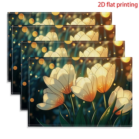 4pcs Anime-Themed Placemats Suitable & Dining Table - Rectangular Yellow Tulip Table Protectors, -Resistant Easy-Clean for, 12"x18" (Hand Washable), 2D Flat