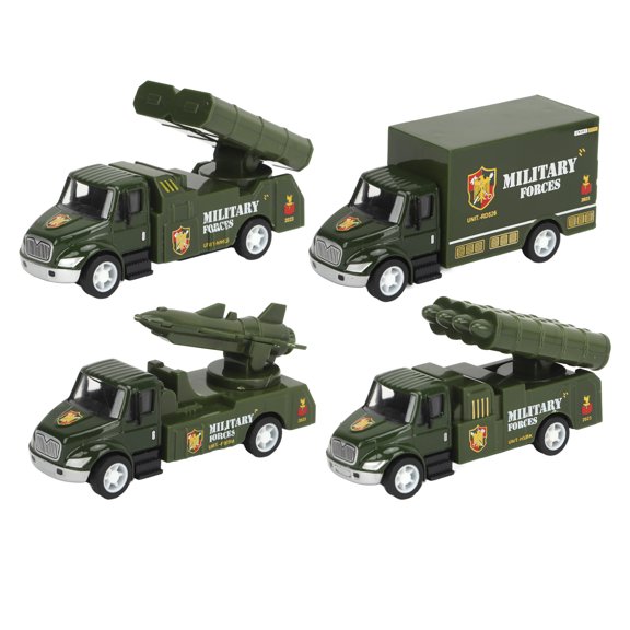 4pcs Armored Vehicle Car Model Alloy Pull Back Vehicle Pretend Car with 2pcs Road Signs for Children Kids