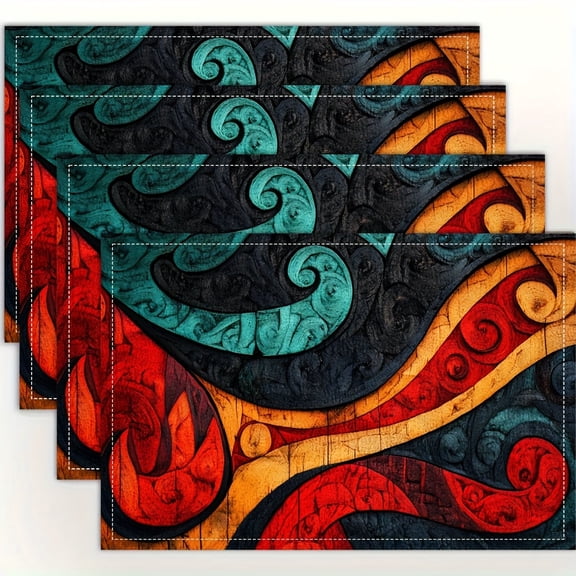 4pcs, Art Pattern Indigenous History Placemats, Fashion Print Pattern Table Mat, for Dining Table, Kitchen, Party, Indoor, Holiday, Dinner Parties And Home Decor 12X18 Inch