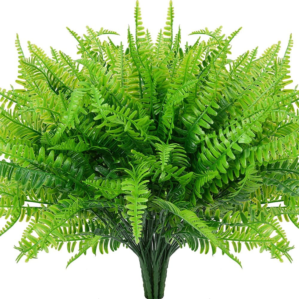 Morttic Artificial Plants, Fake Boston Fern Greenery Outdoor UV Resistant  No Fade Faux Plastic Plants Decoration for Home Front Porch Garden  Farmhouse (Green-8 Ferns) 