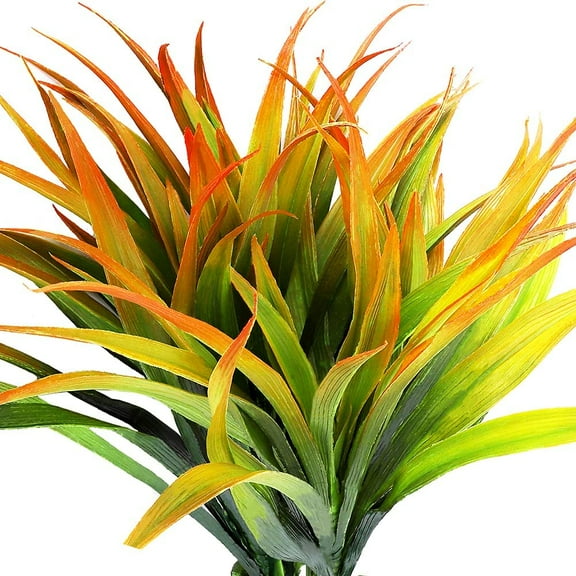 4pcs Artificial Fake Grass Plants Faux Fake Grasses Plastic Plant Greenery (Orange and Green) A