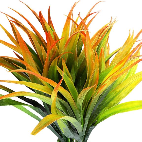 4pcs Artificial Fake Grass Plants Faux Fake Grasses Plastic Plant Greenery (Orange and Green)