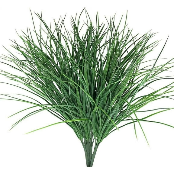 4pcs Artificial Fake Grass Plants Flowers Faux Plastic Wheat Grass Outdoor UV Resistant Greenery Shrubs Plant for Outdoor Planters Wedding Indoor Outside Hanging Home Garden Decor(4, Green)