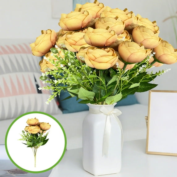 4pcs Artificial Flowers, Small Silk Flowers for Home Decor Indoor Fake Bouquet Faux Floral Arrangements Dining Table Centerpieces for Kitchen Bridal Wedding Party Decor Champagne
