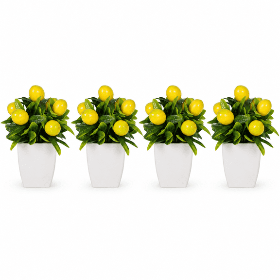 4pcs Artificial Lemon Plants Fake Fruit Potted Plant 6inches Fake Lemons Tree with Small Pot Mini Fake Plant for Indoor Outdoor Home Bathroom Decor