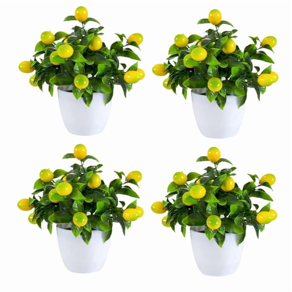 4pcs Artificial Lemon Plants Fake Fruit Potted Plant Fake Lemons Tree with Small Pot Mini Fake Plant for Indoor Outdoor