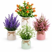 4pcs Artificial Pot Flowers Small Fake Plants Mini Potted Plants for House Office Tabletop Decoration