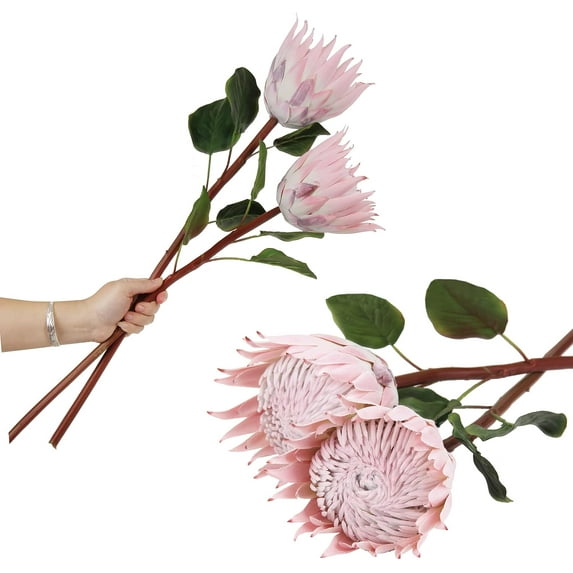 4pcs Artificial Protea Flowers,26 Inch Super Long Stem Faux Protea Artificial Flowers, Silk Protea for Home Decor Centerpiece Crafts Wedding Bouquet Supply,Pink