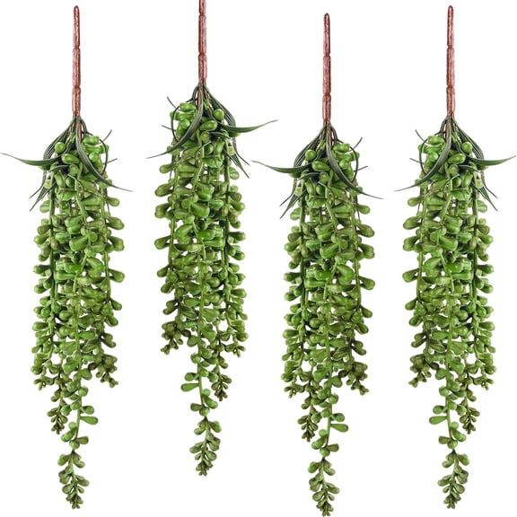 4pcs Artificial Succulent Plants Hanging Succulent Plants Faux Succulents Unpotted Branch String of Pearls Plant for Home Kitchen Office Wedding Garden Craft Art Indoor Decor