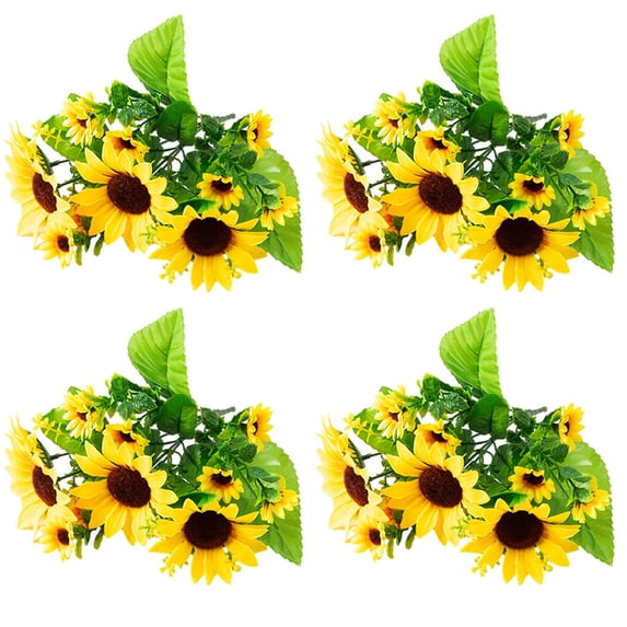4pcs Artificial Sunflowers Yellow Flowers Bunch Realistic Large Fake Flowers Accessories Wedding Bouquet for Home 13 Heads