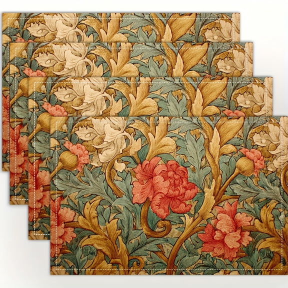 4pcs Arts and Crafts Movement Designer Placemats | Fashion Print Pattern Table Mats for Dining Table, Kitchen, Party, Indoor, Holiday, Dinner Parties and Home Decor, 12x18 Inch
