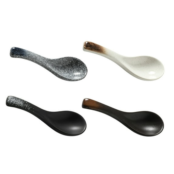 4pcs Asian Soup Spoons Set Japanese Soup Spoon Ceramic Chinese Spoon Dinner Spoons for Cereal Stews Ramen Wonton Small Appetizer Spoon