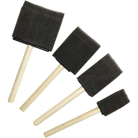 4pcs Assorted Sizes Foam Sponge Wood Handle Paint Brushes for Acrylics, Stains, Varnishes, Crafts, Art