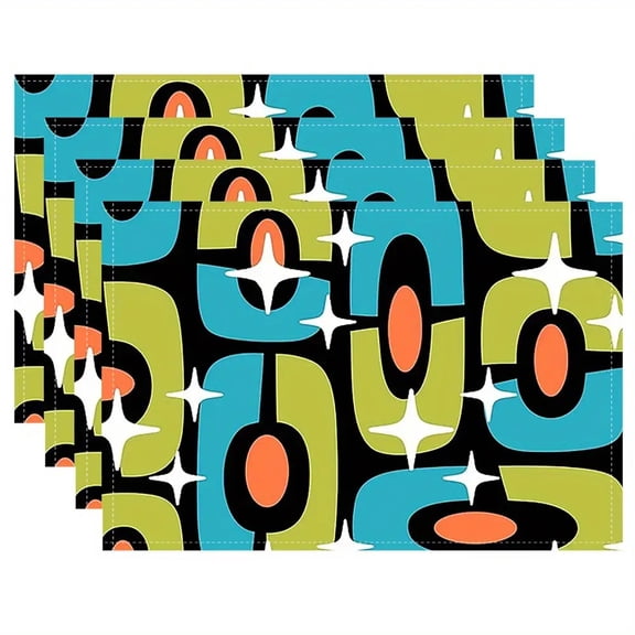 4pcs, Atomic Composition Placemats, Fashion Print Pattern Table Mat, for Dining Table, Kitchen, Party, Indoor, Holiday, Dinner Parties And Home Decor (Table Mats) 12X18 Inch