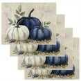 thumbnail image 1 of 4pcs Autumn Placemats - Buffalo Plaid Pumpkin & Eucalyptus Leaves Design, Durable Linen Rectangular Placemats for Fall Thanksgiving Halloween Party Decor, 12x18, 1 of 5