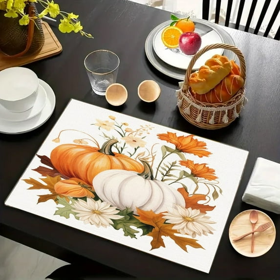 4pcs Autumn-Themed Pumpkin And Maple Leaf Printed Placemats for Table Protection And Decoration, Suitable for Family Kitchens And Party Settings
