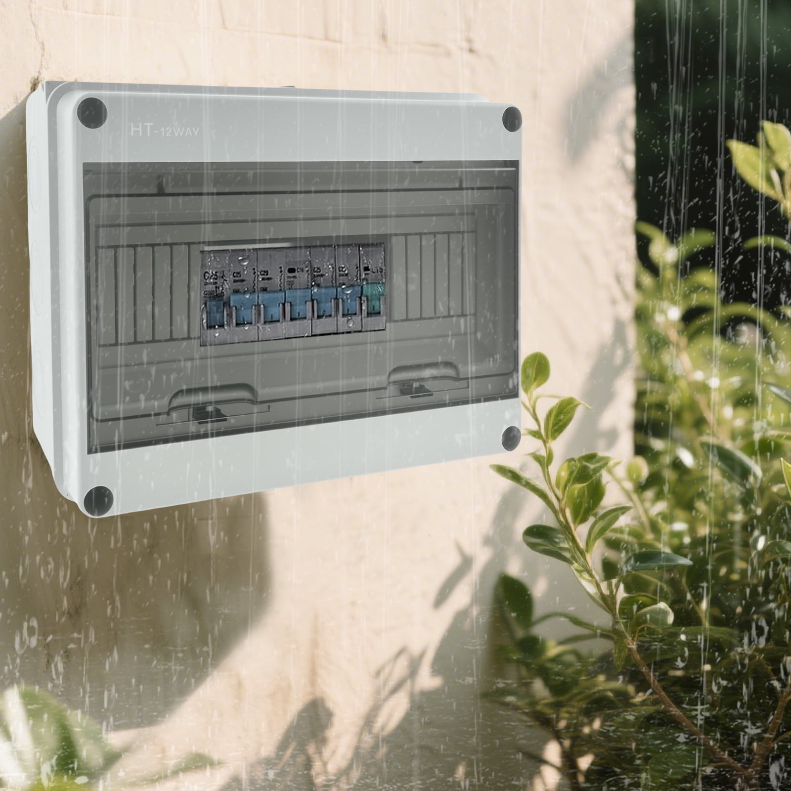Distribution Box IP65 Waterproof Surface Mounted Circuit Breaker Box with Brass Clamps Transparent Cover for Outdoor Charging Station