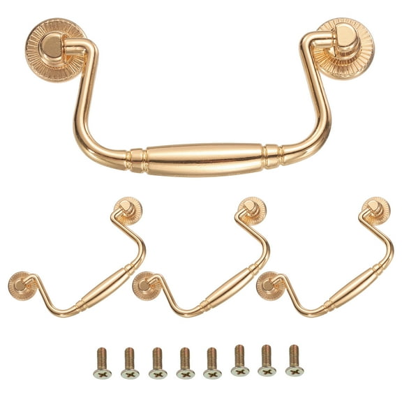 4pcs Bail Pull Handle, 4 Inch Bail Drawer Pull Swing Drawer Pulls, for Wooden Drawer Dresser Cupboard Champagne Gold
