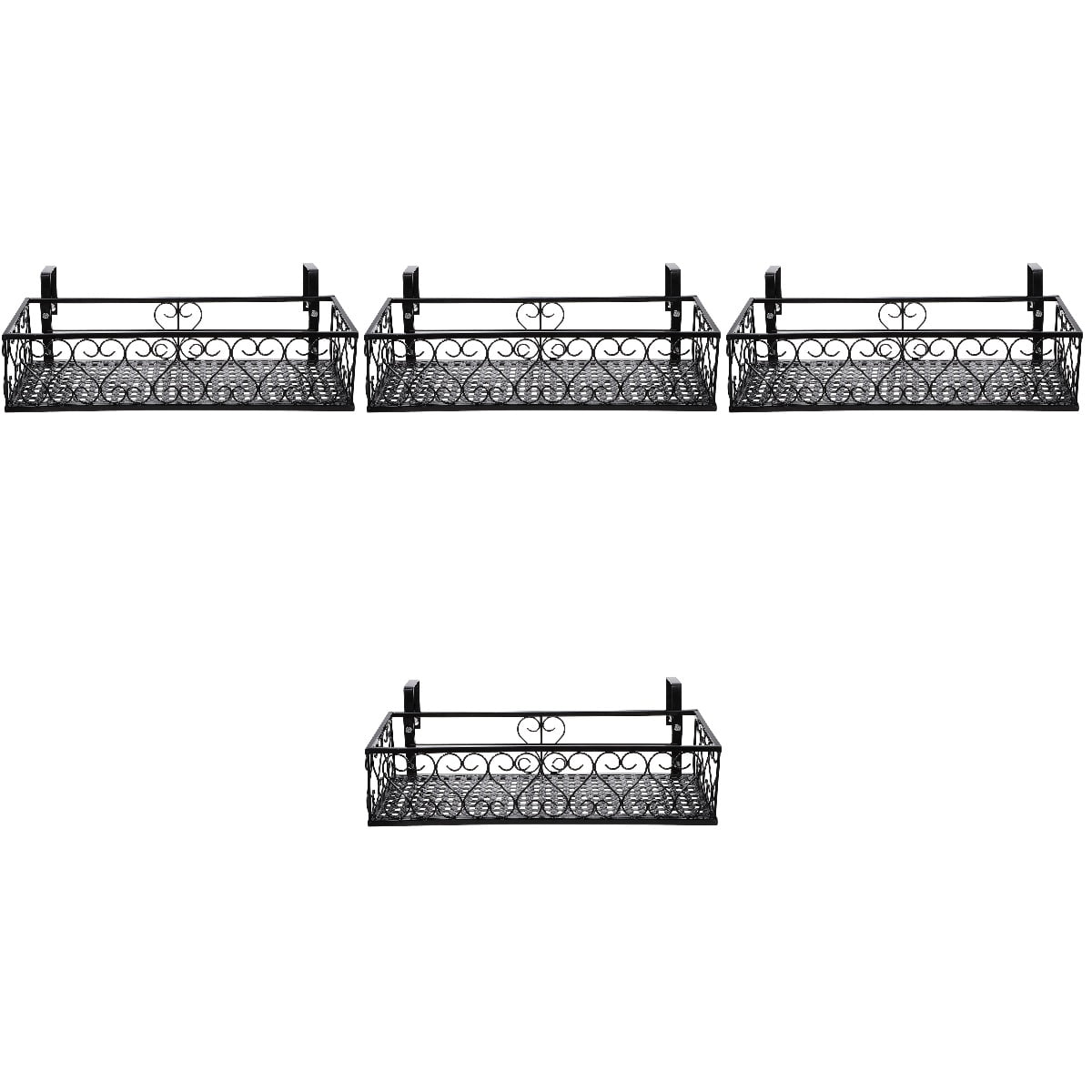4pcs Balcony Planters Railing Hanging Shelf, Iron Plant Pots Holder With Hooks 19.6 Inch for Balcony Patio