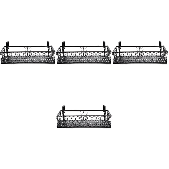 4pcs Balcony Planters Railing Hanging Shelf, Iron Plant Pots Holder With Hooks 19.6 Inch for Balcony Patio