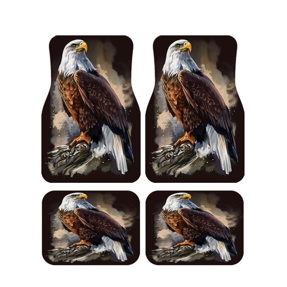 4pcs Bald Eagle Car Floor Mats Set, Universal Anti-Slip Front and Rear All-Weather Interior Accessories