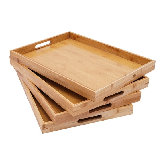 4pcs Bamboo Cake Display Tray Bamboo Serving Tray Tabletop Dessert Holder Tray