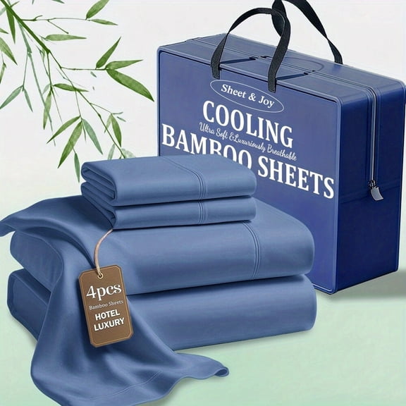 Sheet&Joy 4pcs Bamboo Cooling Bedding Twin Size - Extra Deep Pocket Breathable And Cooling - Suitable for Hot Sleepers And Sweats
