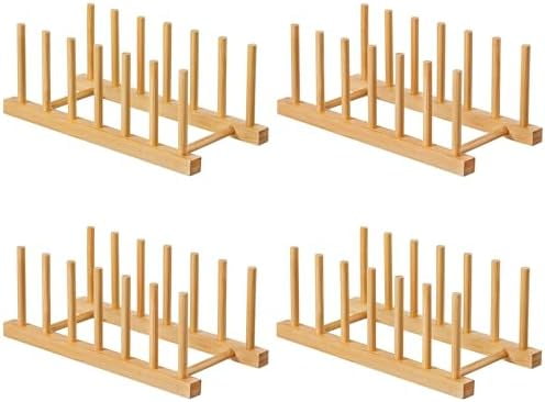 4pcs Bamboo Dish Plate Bowl Cup Book Pot Lid Cutting Board Drying Rack ...