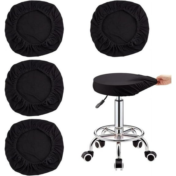 4pcs Bar Stool Covers Round Stool Seat Slipcover Black Stretchy Stool Cushion Covers Washable Dustproof Elastic Barstool Slipcover for Upholstered Furniture set of 4