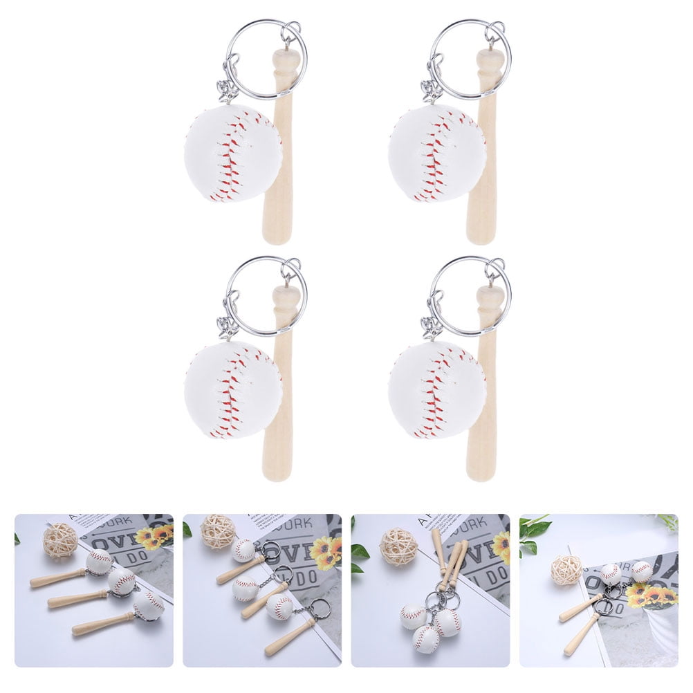 4pcs Baseball Key Chains Key Rings Charm Pendants Decorative Key Chains