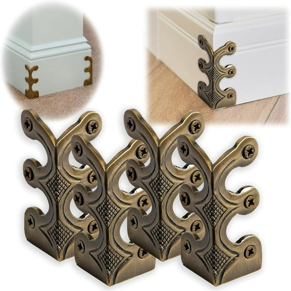 4pcs Baseboard Corner Protectors, Solid Brass Skirting Board Corner Protectors, Vintage Solid Brass Skirting Board Protectors for Furniture, Cabinets, and Boxes, Home Accessory Decor